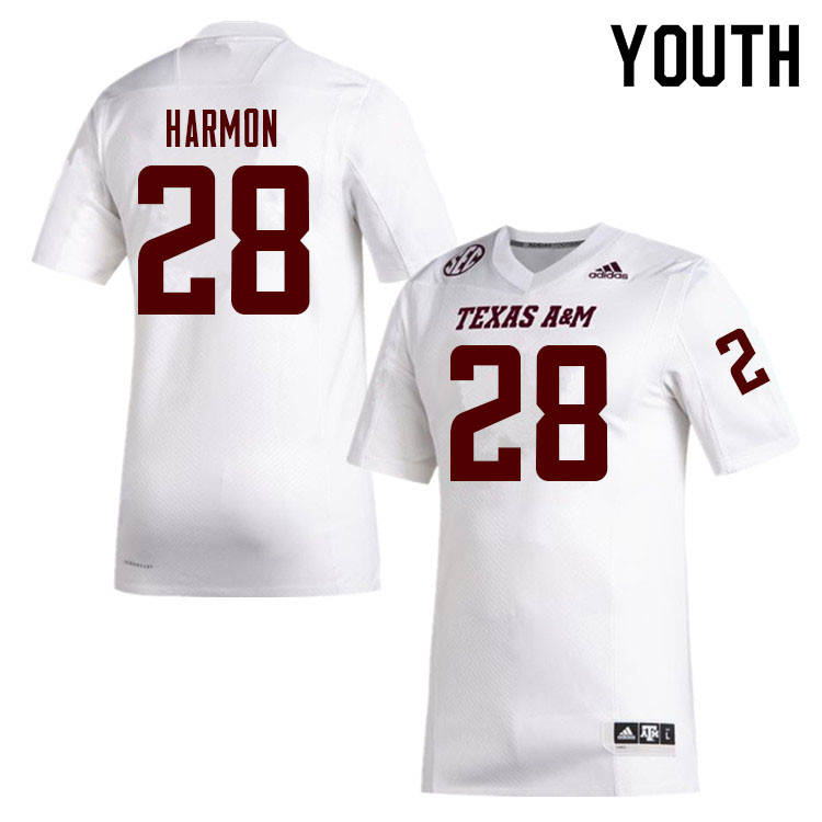 Youth #28 Deuce Harmon Texas A&M Aggies College Football Jerseys Sale-White